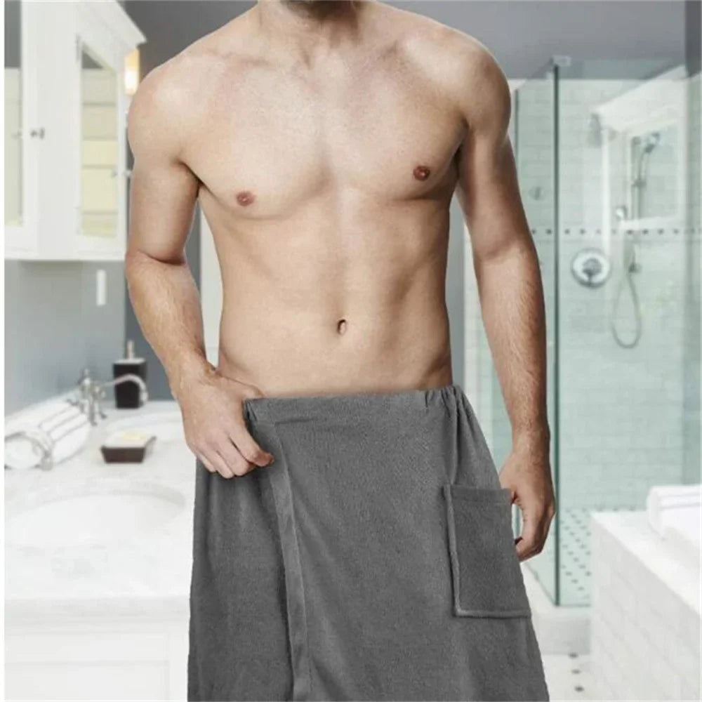 Men’s Wearable Bath Towel with Pocket – Soft Quick-Drying Spa Wrap for Gym, Sauna, Beach & Home