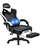 🎮 Ergonomic PU Leather Gaming Chair – Reclining Office Chair with Footrest, Adjustable Lumbar Cushion, Headrest & Massage Function