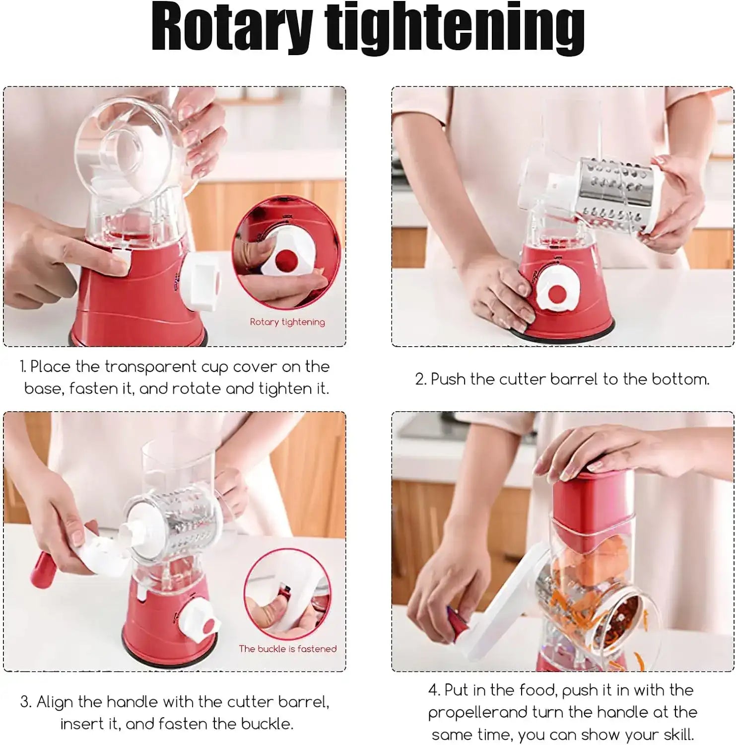 3‑in‑1 Rotary Cheese Grater & Vegetable Slicer – Manual Drum Shredder with Three Blades for Cheese, Veggies & Nuts