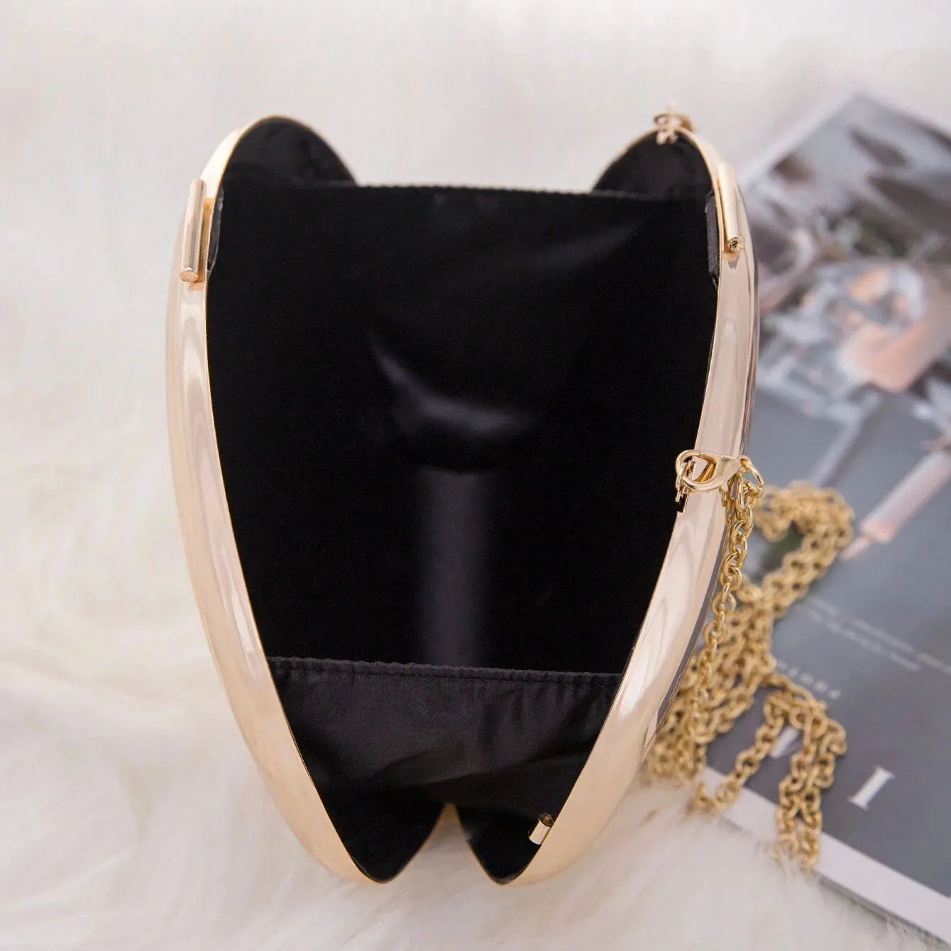 Shell-Shaped Mirrored Metallic Clutch Bag – Gold & Silver Evening Crossbody Purse for Women, Party & Formal Events