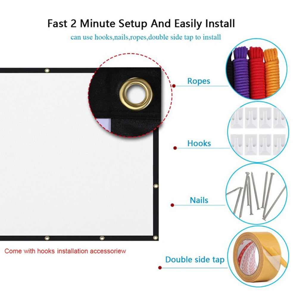 16:9 High-Density Translucent Portable Projection Screen – 60–150″ HD/3D/4K Ready for Home & Office