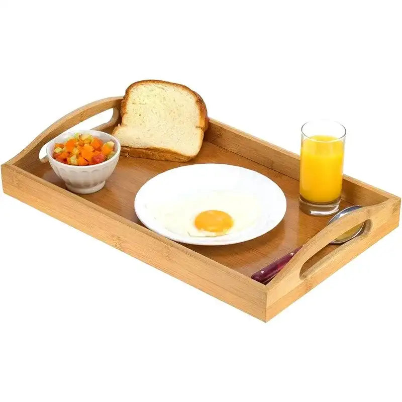 Bamboo Wooden Serving Tray With Handles – Tea, Breakfast & Bar Tray