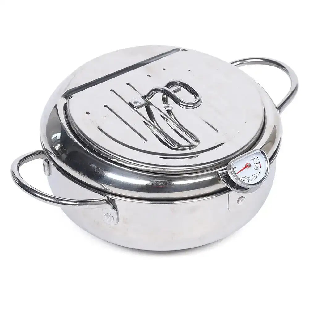 304 Stainless Steel Deep Fryer Pot with Temperature Control & Lid – Premium Oil Frying Pan