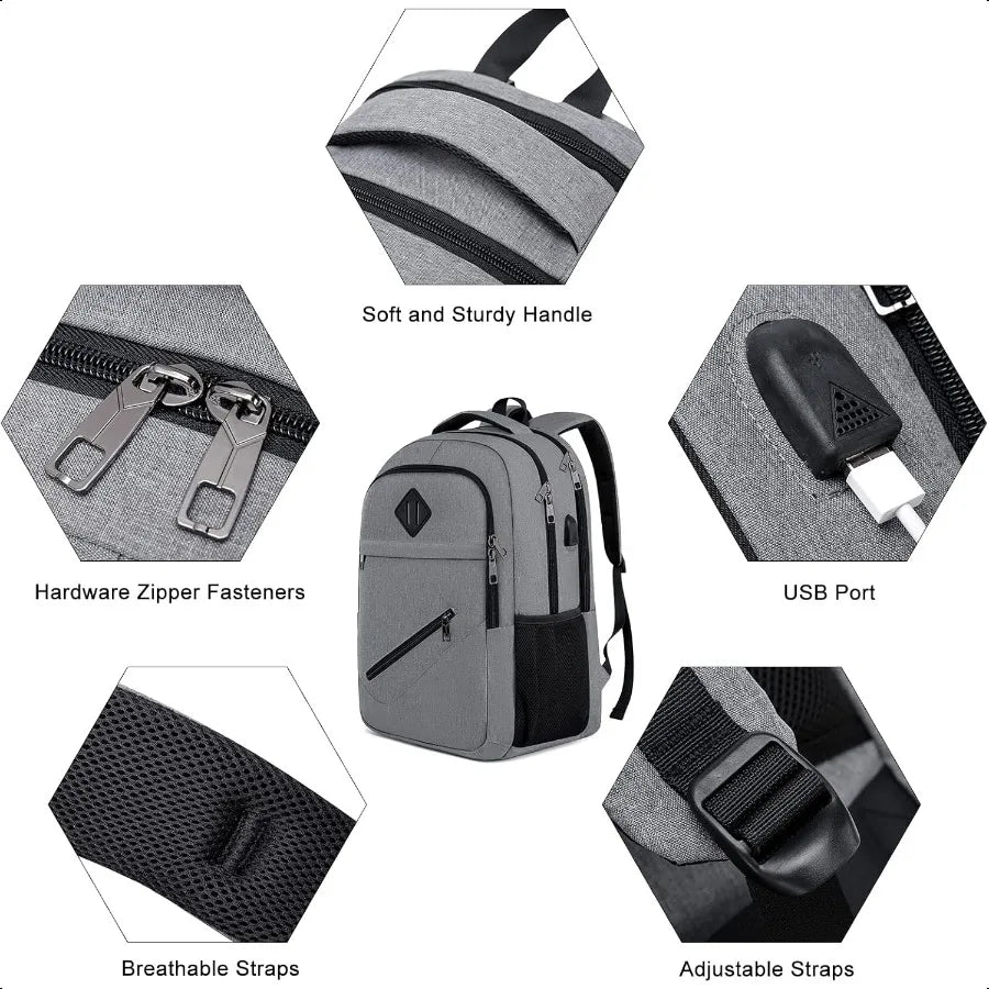 Unisex 15.6" School Laptop Backpack – USB Charging Water-Resistant Bookbag for Teen Boys & Girls | Men & Women Student Daypack