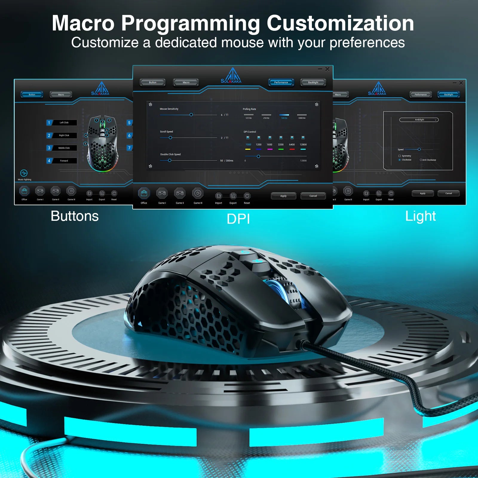 SM900 Wired Gaming Mouse – 12,800 DPI Honeycomb Lightweight Mouse with 7 Buttons & Macro Software for PC/Laptop