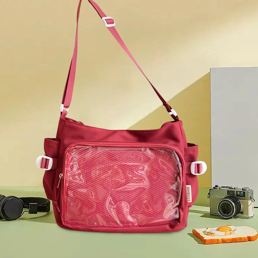 Women “ITA” Bag Japanese-Style Clear Window Shoulder Purse – Multi-Pocket Adjustable Strap Chic Hobo Bag