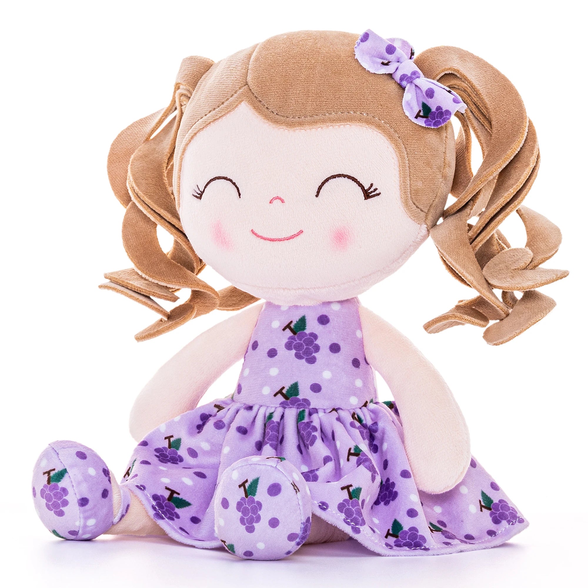 30cm Plush Baby Doll – Curly Hair Stuffed Fruit Toy in Grape Design, Soft Plush Doll for Kids’ Christmas & Birthday Gifts