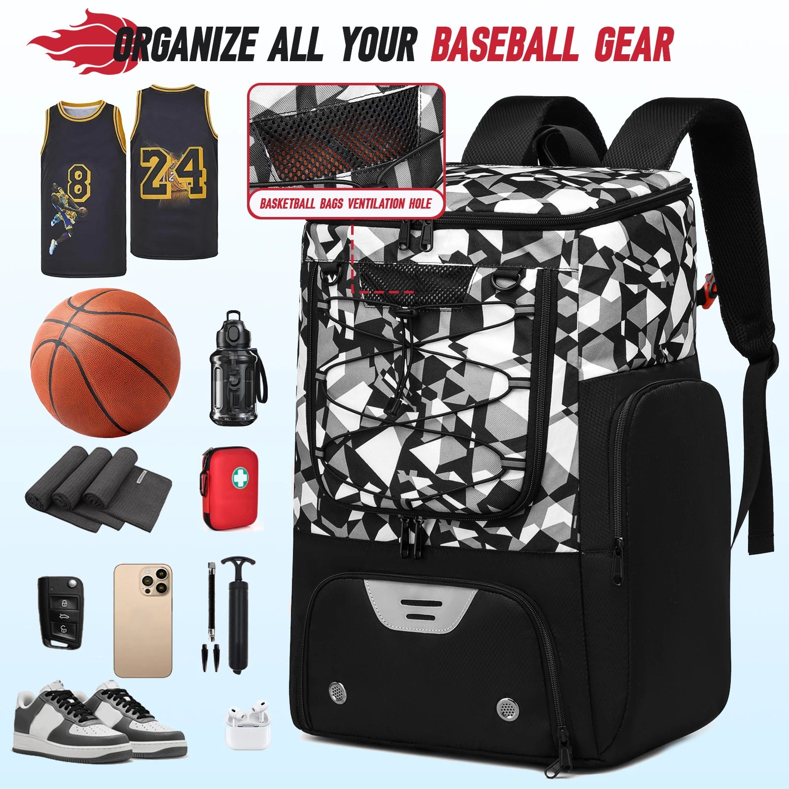 Sports Training Basketball Backpack – Ball Holder + Shoe Compartment | Gym, Soccer & Outdoor Sports Bag