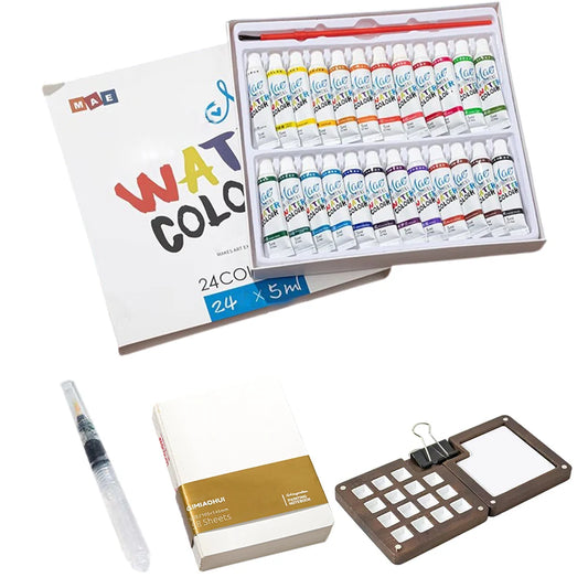 Mini Portable Watercolor Palette Set – Wooden Grid Paint Box with Multi-Colors for Artists, Students & Beginners