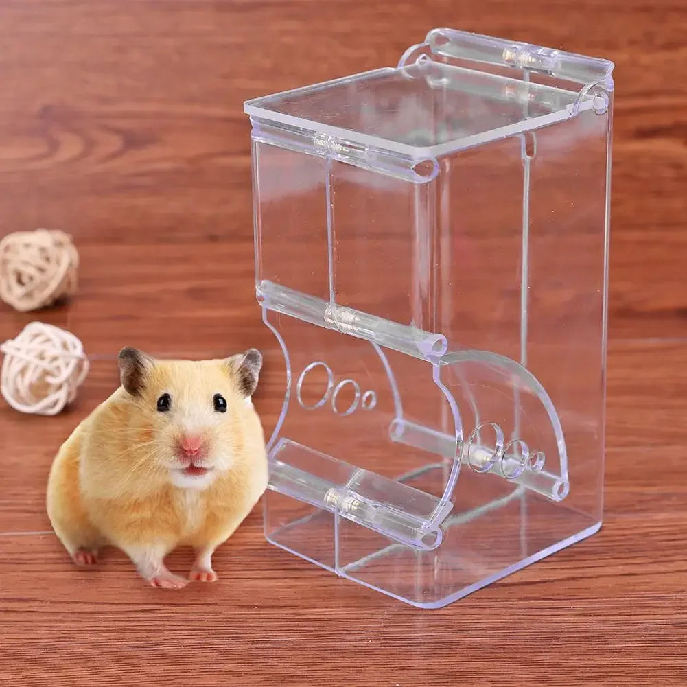 Hamster & Rabbit Food Dispenser – Clear Plastic Automatic Pet Feeder for Guinea Pigs, Small Pets & Rodents with Built-In Food Bowl