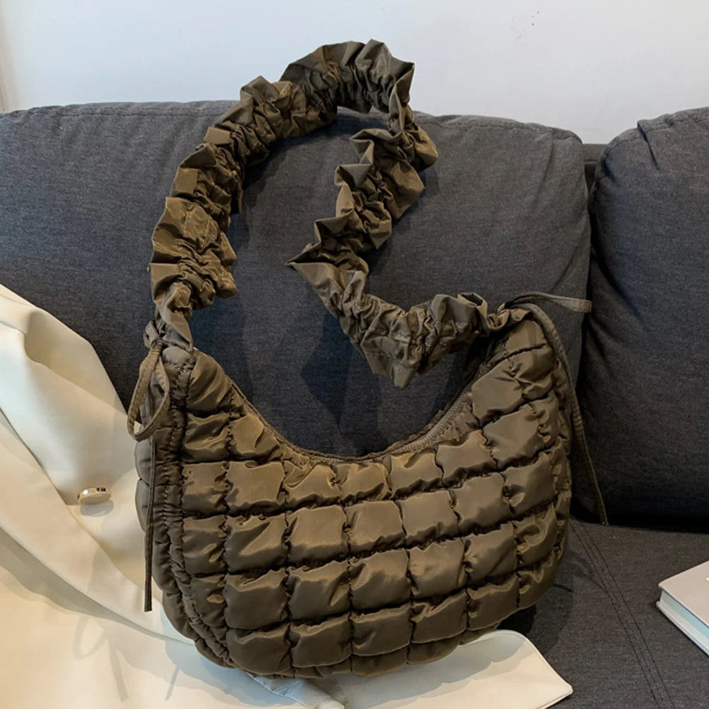 Quilted Bubble Cloud Crossbody Bag – Solid Color Padded Shoulder Purse with Adjustable Strap