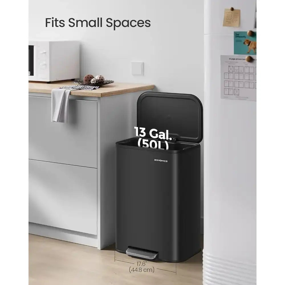 13 Gallon Stainless Steel Kitchen Trash Can – Soft-Close Lid, Non-Slip Pedal, Inner Bucket