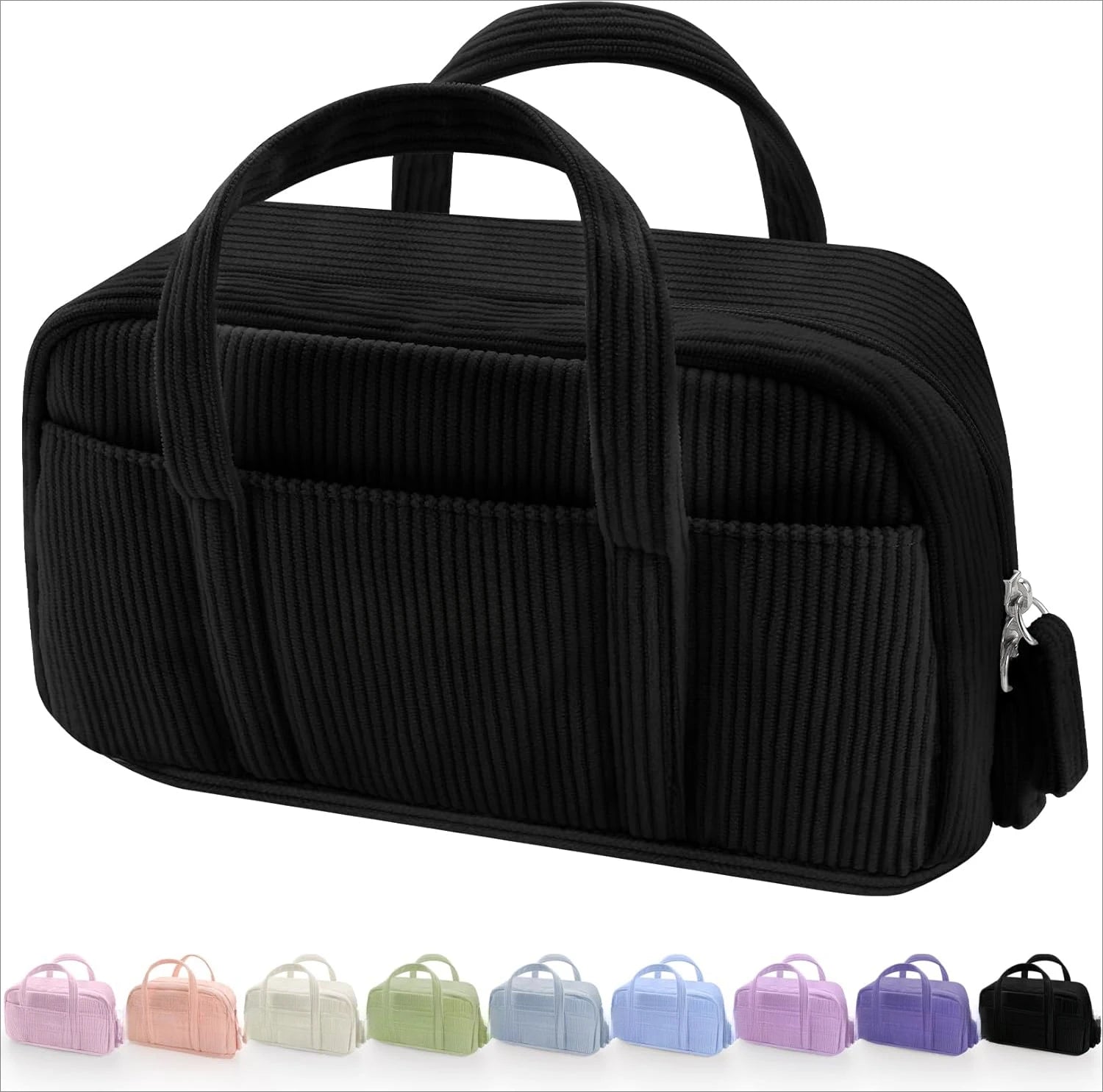 Large Soft Corduroy Zip Pencil Case – 6-Compartment Aesthetic Organizer (Purple)