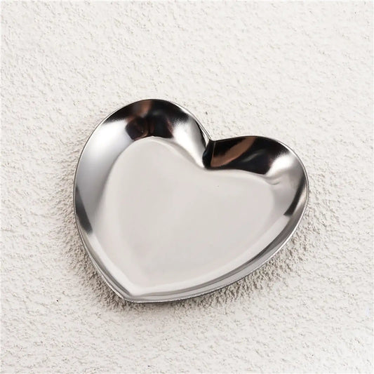 Stainless Steel Heart-Shape Decorative Tray – Gold & Silver Jewelry Dish & Cosmetic Organizer Plates