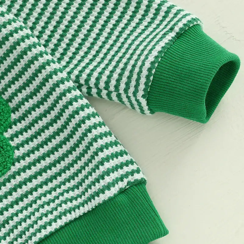 Toddler & Baby Boys Shamrock Embroidery Sweatshirt & Stripes Pants Set – Spring St. Patrick’s Day Outfit