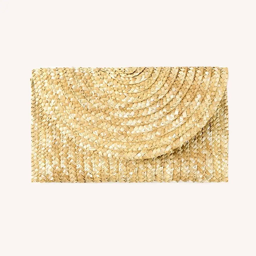 Wheat Straw Woven Clutch — Bohemian Summer Beach Envelope Bag for Women