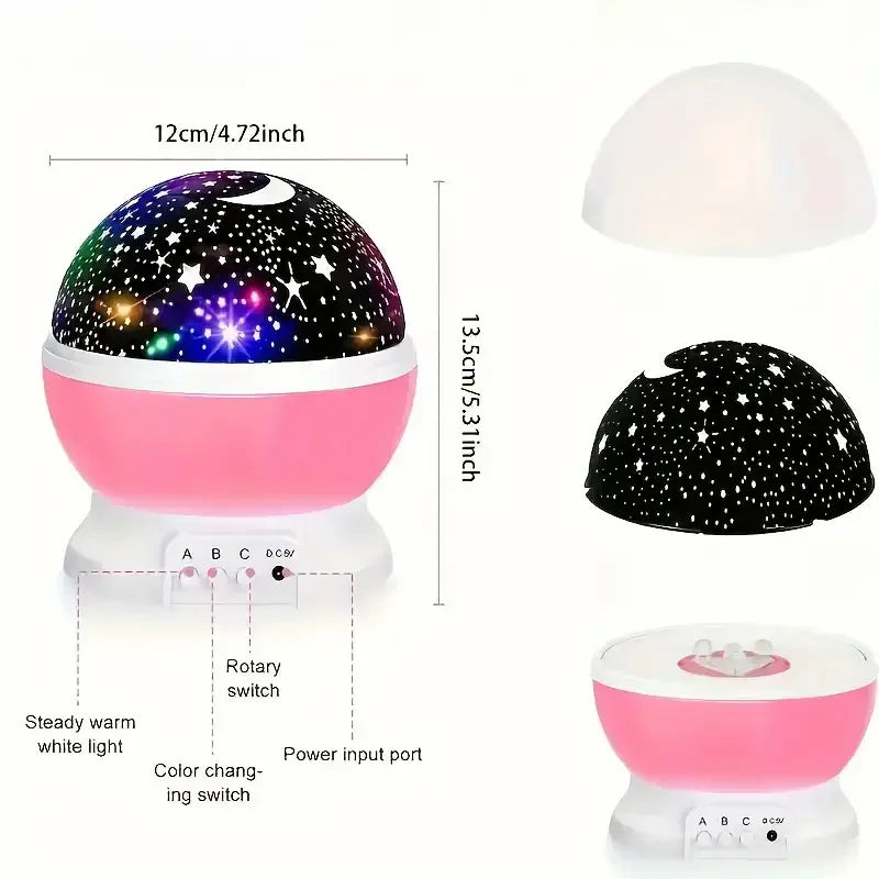 USB Powered Starry Night Light Projector – 360° Rotatable Moon & Stars Lamp with 9 Color Modes for Kids’ Bedroom & Home Decor