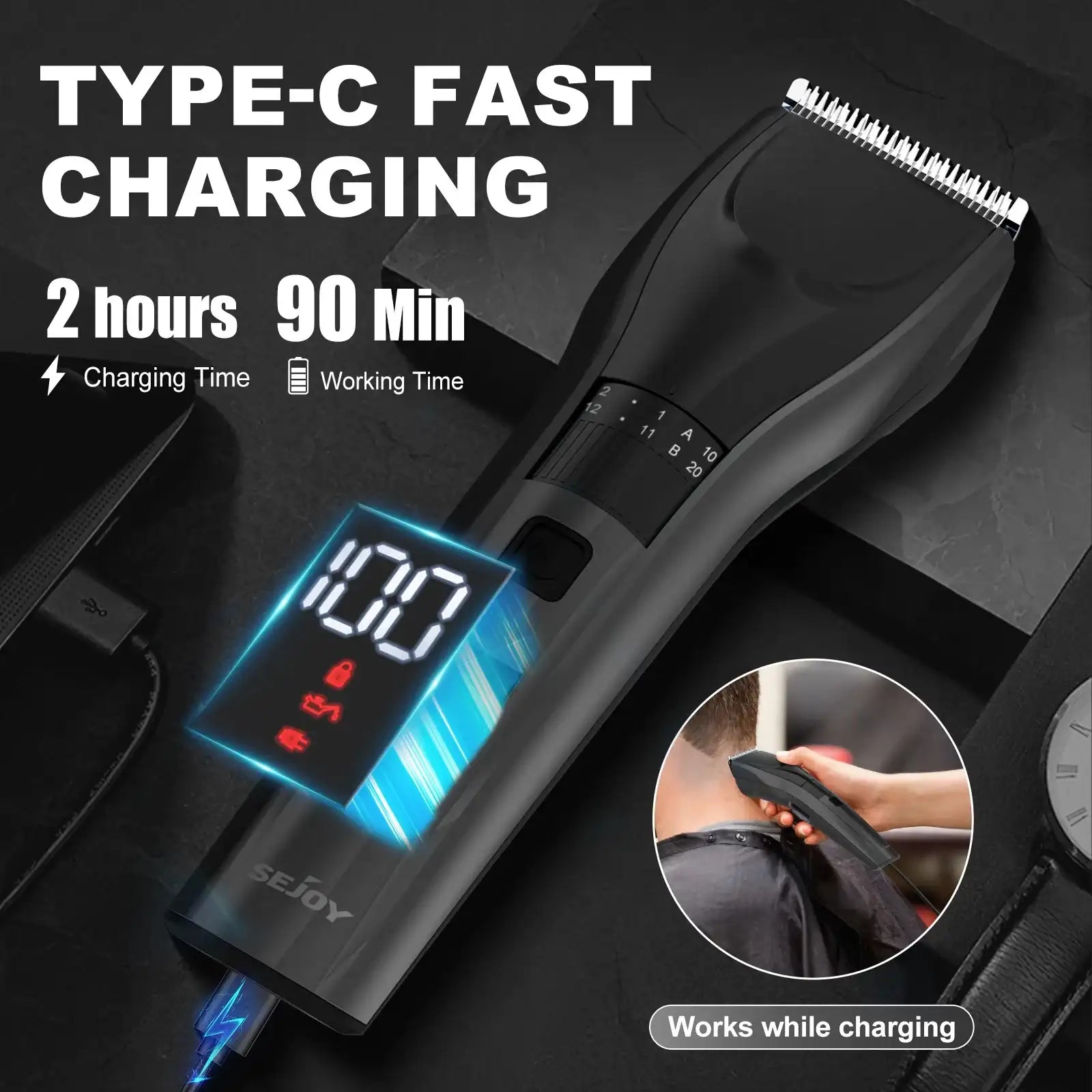 Sejoy Professional Electric Hair Clipper for Men – Adjustable 20-Gear Rechargeable Hair Trimmer