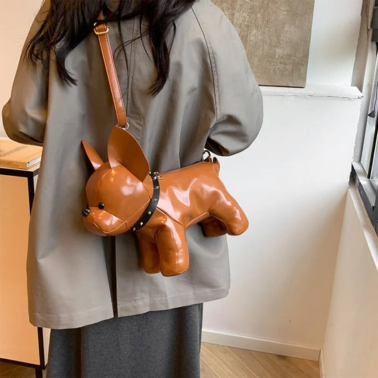 Unisex Bulldog-Shaped PU Leather Crossbody Bag – Adjustable Strap Shoulder Handbag