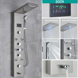 LED Light Rainfall Shower Panel System – Thermostatic Mixer Tap with Massage Jets & Digital Temperature Screen