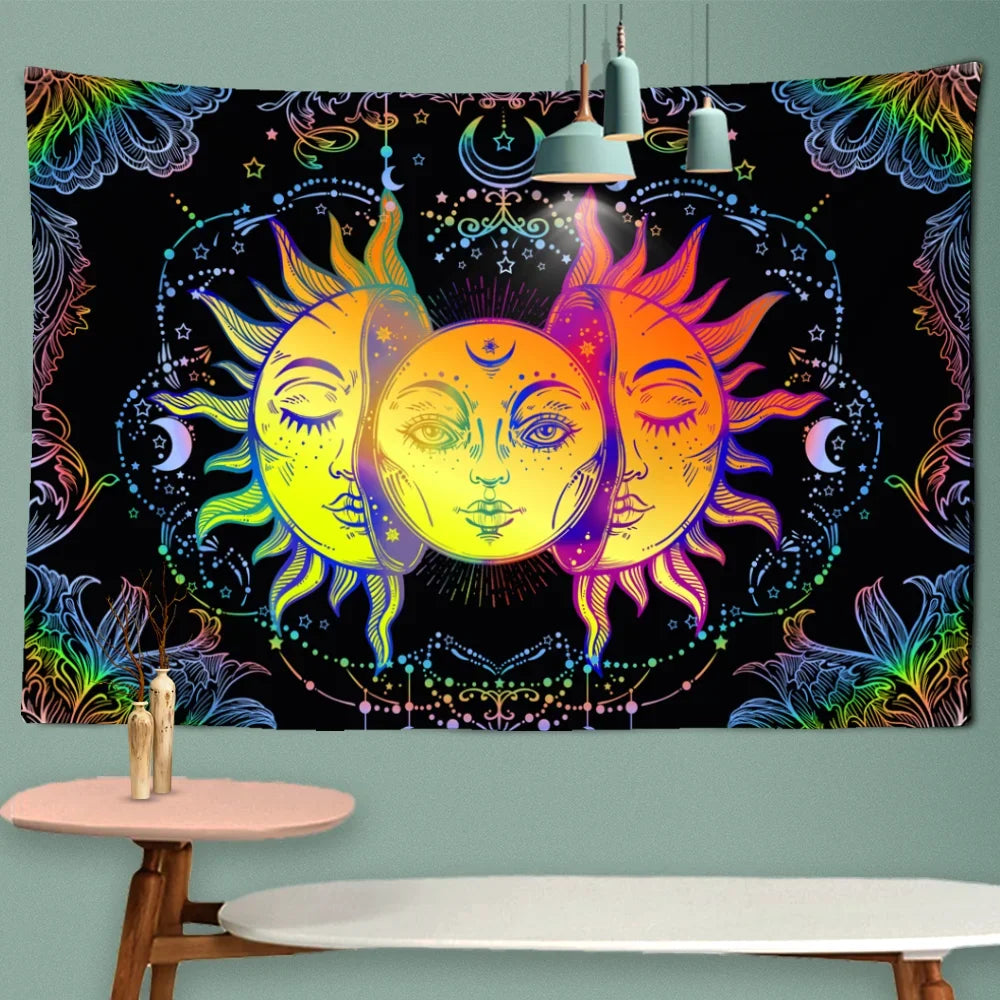 Mandala Tapestry Sun & Moon – Black & White Wall Hanging Hippie Décor for Dorm, Yoga, Living Room