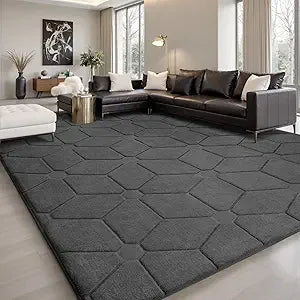 Fluffy Grey Washable Area Rug – 9x12 Soft Large Non-Slip Carpet for Living Room & Bedroom Décor