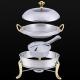 Round Stainless Steel Cooking Buffet Warmer Tray with Lid & Fuel Holder – 6 L / Professional Serving Set