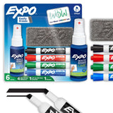 Dry Erase Markers Set with Eraser & Cleaner Spray – 6 Low-Odor Chisel Tip Markers for Whiteboard, Glass & Acrylic