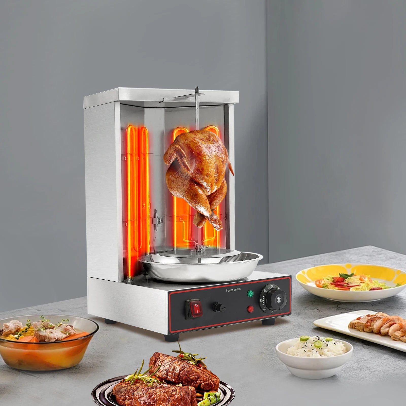 “3000W Electric Shawarma Grill Machine – Stainless Steel Rotating Vertical Kebab Maker with Dual Heating Tubes”