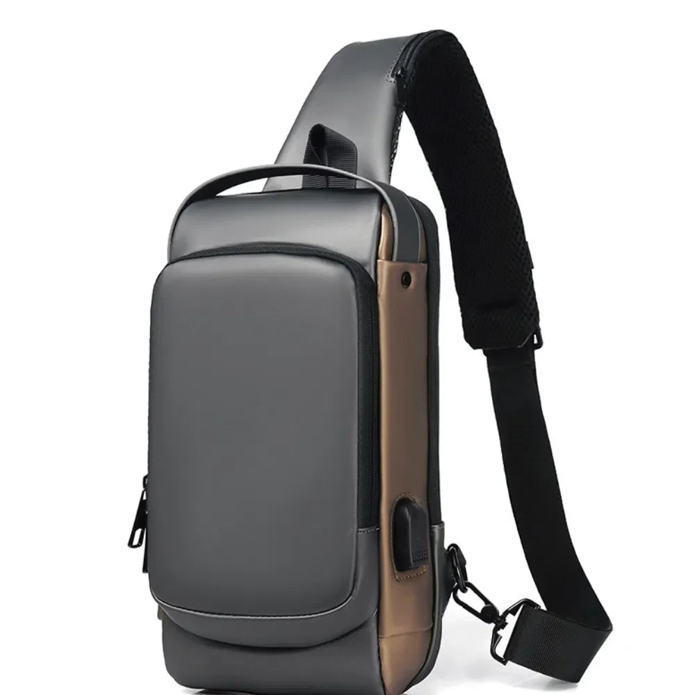 Anti-Theft Travel Laptop Backpack – Water & Scratch Resistant Rucksack | Grey–Gold Modern Security Bag