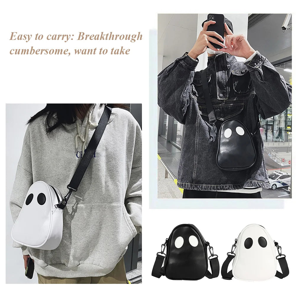 Ghost Funny Leather Shoulder Bag 👻 – Cute Devil Design Unisex Crossbody & Handbag for Travel & Daily Use