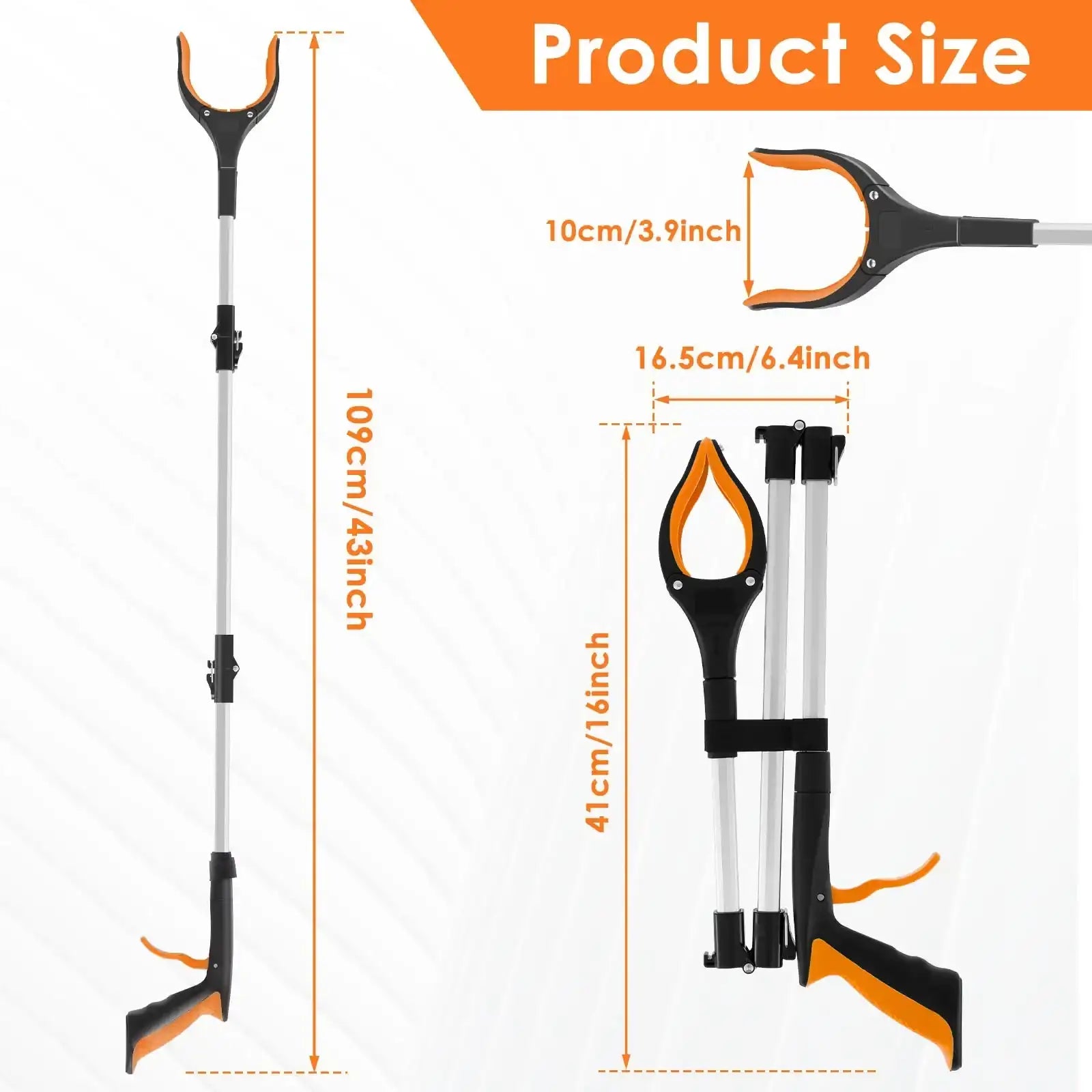 “Foldable Litter Picker Grabber Tool – 43" Telescopic Reach Reacher with Non-Slip Jaws”
