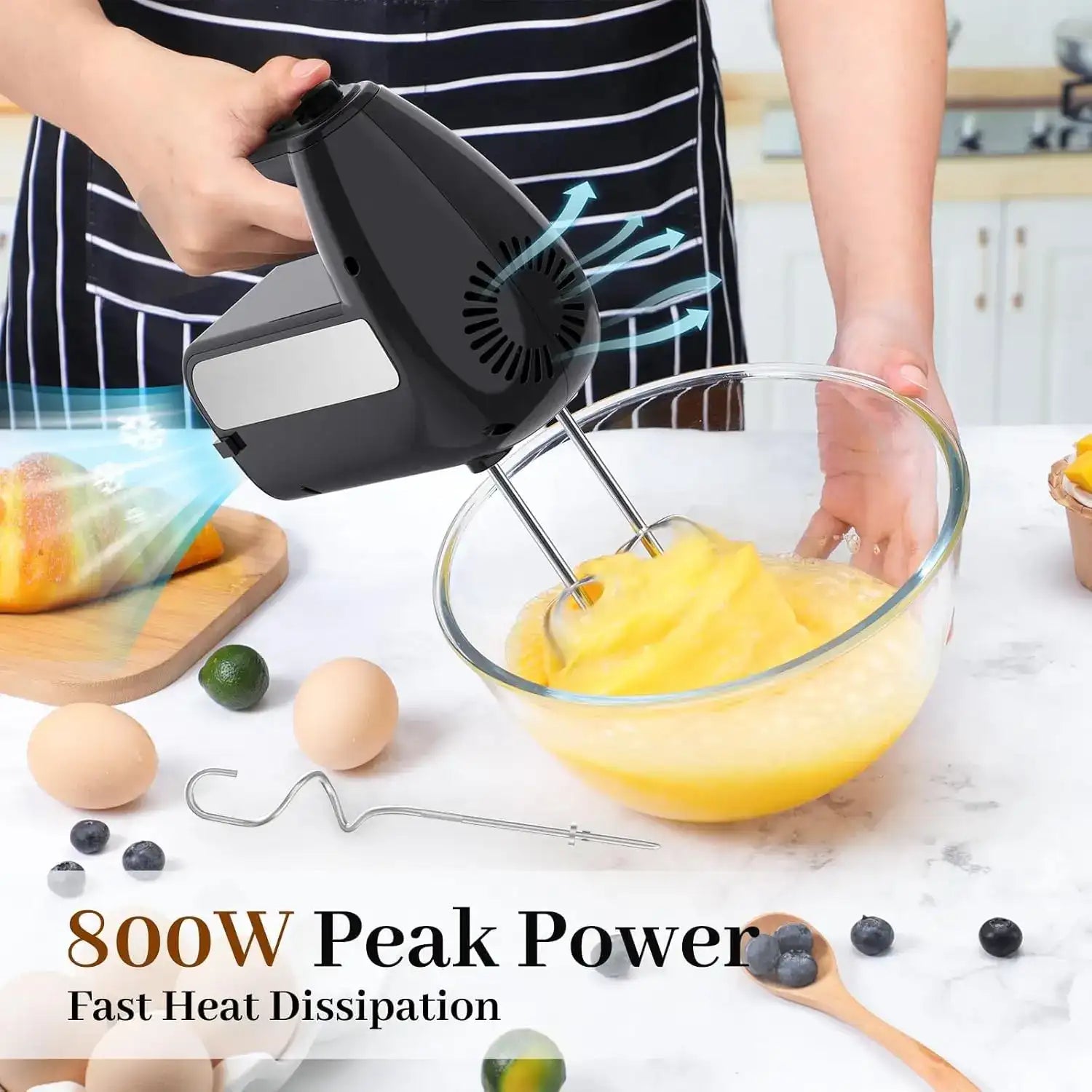 5-Speed Electric Hand Mixer 800W – Handheld Mixer with Turbo, Stainless Steel Attachments & Storage Case