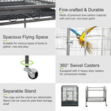 Standing Wrought Iron Birdcage – Large Parrot Flight Cage with Rolling Stand for Cockatiels, African Greys & Medium Birds