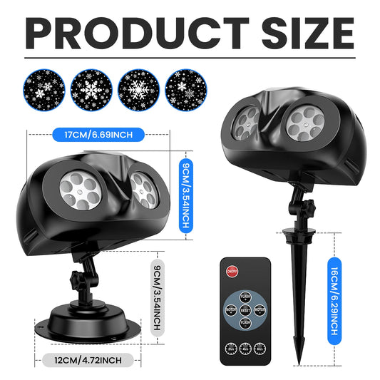 Double Head Snowfall Christmas Projector Lights – Waterproof Outdoor 2-in-1 Rotating Lamp with Remote & Timer