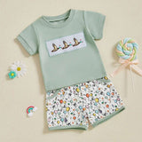 Duck Embroidered Short-Sleeve T-Shirt & Elastic Waist Shorts 2-Piece Set for Toddler Boys (Ages 3-7)