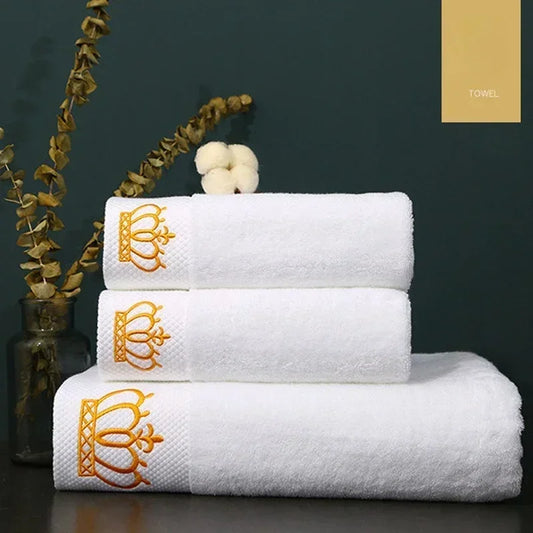 Embroidered Crown White Bath Towel – 100% Cotton Luxury Hotel Style
