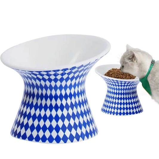 Elevated Ceramic Cat Bowls – Extra-Wide Raised Food & Water Feeder with Tilted Anti-Vomiting Design