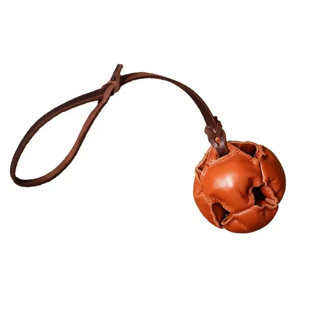 Leather Dog Training Ball – Tug, Bite & Fetch Toy with Handle for Puppies & Dogs