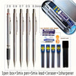 Metal Mechanical Pencil Kit – 12-Piece Precision Set with Multiple Lead Sizes (0.3–2.0 mm), Eraser & Sharpener
