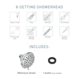 Premium 8-Spray Wall-Mount Fixed Shower Head — WaterSense® Certified, High-Pressure Chrome Finish