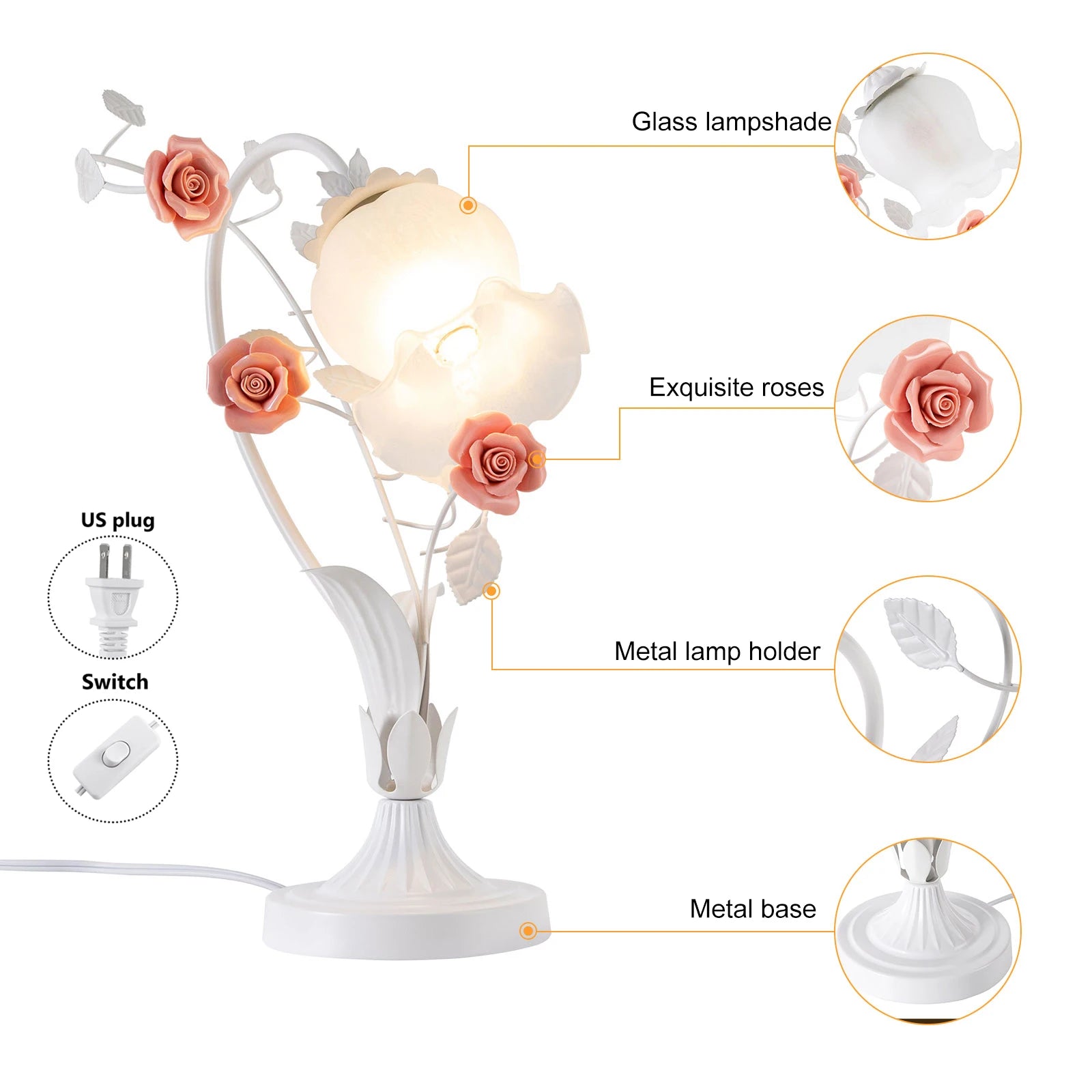 🌸 Modern Bedside Flower Glass Table Lamp – Stained Glass Reading Lamp for Nightstand & Desk with Switch Control