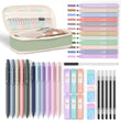 39-Piece Aesthetic School Supplies Set – Big Capacity Pen Case with Pastel Highlighters & Black Ink Pens ✨📚