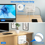 Power Outlet with Surge Protector – 9 AC Sockets + 3 USB Ports, 5FT Extension Cord, Quick Charge Power Strip for Home & Office (White)