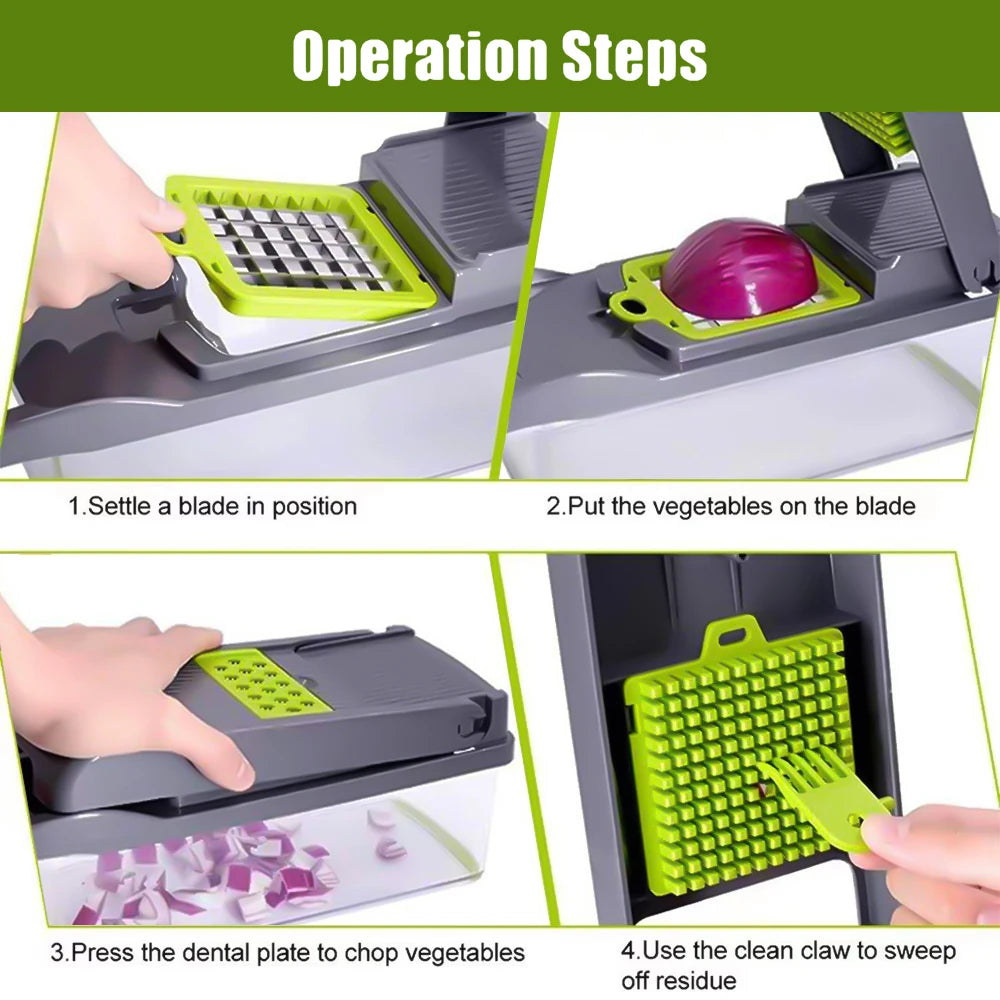 14-in-1 Multifunctional Vegetable Chopper – Manual Food Cutter, Slicer, & Shredder for Kitchen Prep