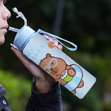 Capybara Cartoon Straw Water Bottle – Cute Portable Mug with Carrying Strap (700–800 ml)