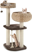 Tangkula Modern Cat Tree – Small Tall Indoor Cat Tower with Sisal Scratching Post & Handmade Wicker Cat Condo for Stylish Homes