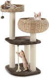 Tangkula Modern Cat Tree – Small Tall Indoor Cat Tower with Sisal Scratching Post & Handmade Wicker Cat Condo for Stylish Homes