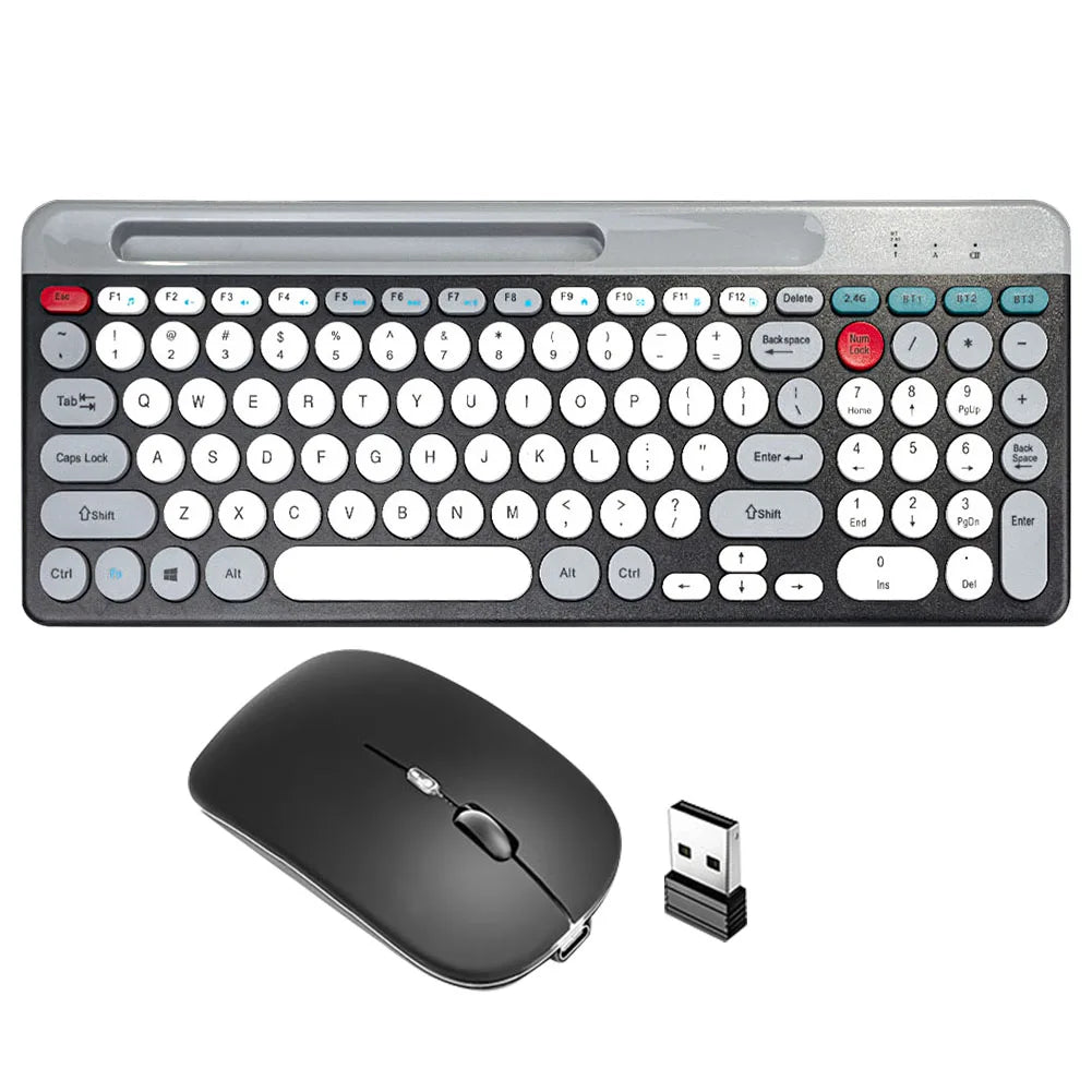 2.4GHz + Bluetooth Dual-Mode Keyboard & Mouse Combo – Multi-Device Wireless Set Compatible with iOS, Android, Windows & Mac