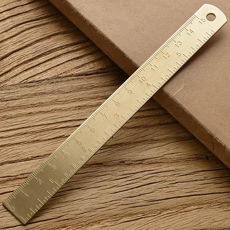 Vintage Brass Straight Ruler – Metal Triangle & Protractor Measuring Tool for Students & Creatives